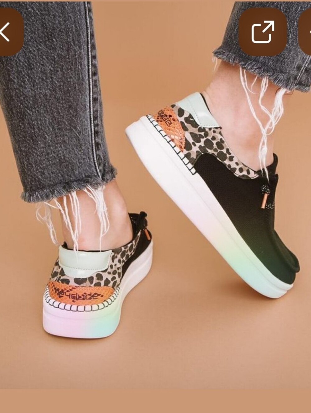 Hey Dude Wendy Rise Platform Jungle Funk Black With Leopard Print Heels Size 8 - Picture 2 of 11